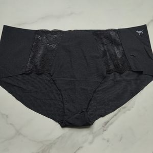NWT PINK VICTORIA'S SECRET LACE TRIM NO-SHOW HIPSTER PANTY IN PURE BLACK SIZE XL